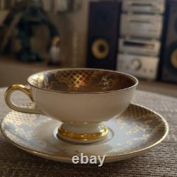 Hutschenreuther Bavaria Porcelain Tea Cup & Saucer Set Floral Grey Gold