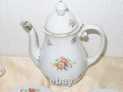 Hutschenreuther Coffee Cups + Saucers + Cake Plates Gold/Flower Decor 12 Piece