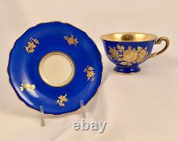 Hutschenreuther Demitasse Cup & Saucer, Royal Blue, Raised Gold Flowers