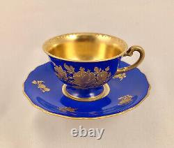 Hutschenreuther Demitasse Cup & Saucer, Royal Blue, Raised Gold Flowers