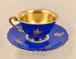 Hutschenreuther Demitasse Cup & Saucer, Royal Blue, Raised Gold Flowers