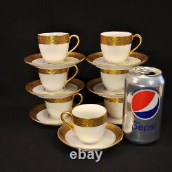 Hutschenreuther Demitasse Cups Saucers Set of 7 White withEncrusted Gold 1925-1939