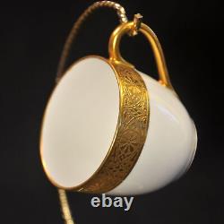 Hutschenreuther Demitasse Cups Saucers Set of 7 White withEncrusted Gold 1925-1939