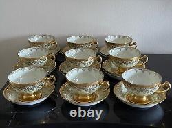 Hutschenreuther Selb Bavaria Porcelain Gold Encrusted Tea Cups and Saucers