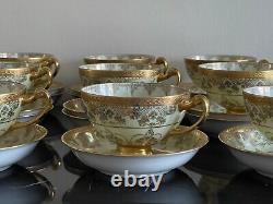 Hutschenreuther Selb Bavaria Porcelain Gold Encrusted Tea Cups and Saucers