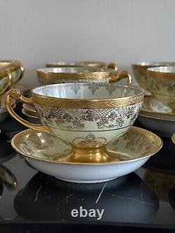 Hutschenreuther Selb Bavaria Porcelain Gold Encrusted Tea Cups and Saucers