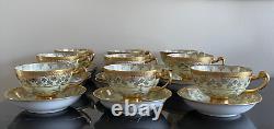 Hutschenreuther Selb Bavaria Porcelain Gold Encrusted Tea Cups and Saucers