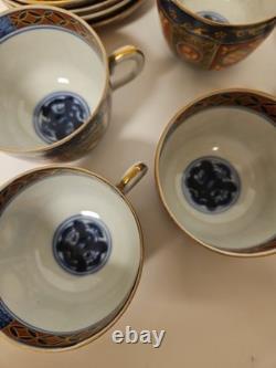 IMARI Japanese Tea Cups Saucers Porcelain Gilt 20 Pcs Gold Gilt 6 Character Mark