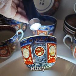 IMARI Japanese Tea Cups Saucers Porcelain Gilt 20 Pcs Gold Gilt 6 Character Mark