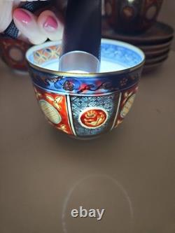 IMARI Japanese Tea Cups Saucers Porcelain Gilt 20 Pcs Gold Gilt 6 Character Mark
