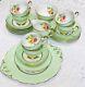 Imperial China Green Tea Set 22 Kt Gold Pink Roses Teacups And Saucers