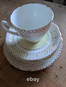 Imperial Fine English China Yellow & 22kt Gold Gliding Tea cup/saucer/plate x3