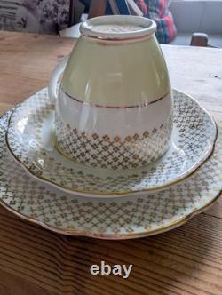 Imperial Fine English China Yellow & 22kt Gold Gliding Tea cup/saucer/plate x3