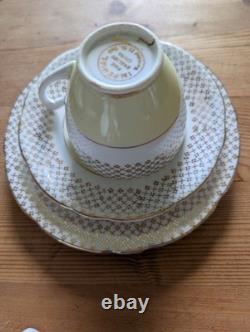 Imperial Fine English China Yellow & 22kt Gold Gliding Tea cup/saucer/plate x3
