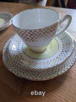 Imperial Fine English China Yellow & 22kt Gold Gliding Tea cup/saucer/plate x3