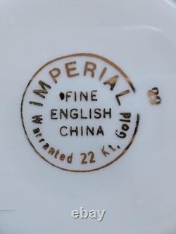 Imperial Fine English China Yellow & 22kt Gold Gliding Tea cup/saucer/plate x3