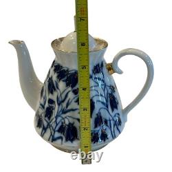 Imperial Lomonosov Porcelain Cobalt Blue 22K Gold Teapot Cups Saucers Bluebells
