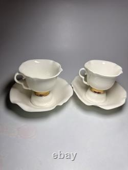 Imperial Porcelain Factory Teacup Saucer Set 2 White Gold Ribbon Lomonosov