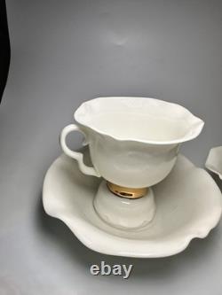 Imperial Porcelain Factory Teacup Saucer Set 2 White Gold Ribbon Lomonosov