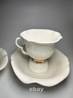 Imperial Porcelain Factory Teacup Saucer Set 2 White Gold Ribbon Lomonosov