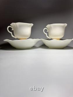 Imperial Porcelain Factory Teacup Saucer Set 2 White Gold Ribbon Lomonosov