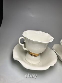 Imperial Porcelain Factory Teacup Saucer Set 2 White Gold Ribbon Lomonosov