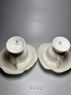 Imperial Porcelain Factory Teacup Saucer Set 2 White Gold Ribbon Lomonosov