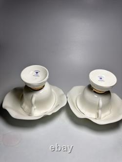 Imperial Porcelain Factory Teacup Saucer Set 2 White Gold Ribbon Lomonosov