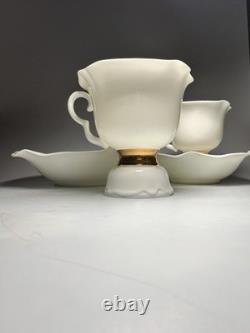 Imperial Porcelain Factory Teacup Saucer Set 2 White Gold Ribbon Lomonosov