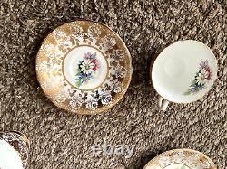 Imperial fine english bone china Shelley daisy Gold Trim and Floral Cups, Sauser