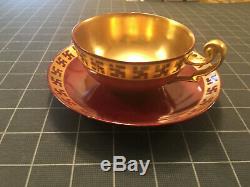 Incredible Gold Swastika Banded Tea Cup & Saucer D&C France Limoges