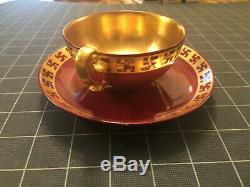 Incredible Gold Swastika Banded Tea Cup & Saucer D&C France Limoges