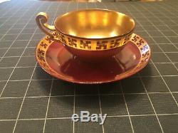 Incredible Gold Swastika Banded Tea Cup & Saucer D&C France Limoges