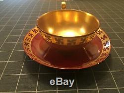 Incredible Gold Swastika Banded Tea Cup & Saucer D&C France Limoges