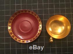 Incredible Gold Swastika Banded Tea Cup & Saucer D&C France Limoges