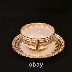 JPL Pouyat Limoges 4 Cups & Saucers Hand Painted Brown Acorns withGold 1900-1920
