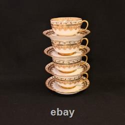 JPL Pouyat Limoges 4 Cups & Saucers Hand Painted Brown Acorns withGold 1900-1920