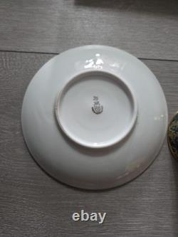 JSK Vintage Emerald Green With Gold Patterns 6 Saucers And Cups Made In Czech