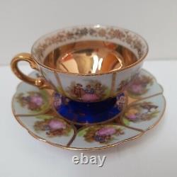 JWK Bavaria Fragonard Love Story Coffee Cup And Saucer Set Of 2 Gold Inlay