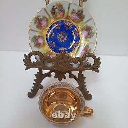 JWK Bavaria Fragonard Love Story Coffee Cup And Saucer Set Of 2 Gold Inlay