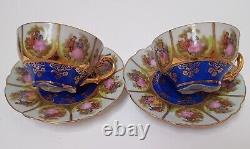 JWK Bavaria Fragonard Love Story Coffee Cup And Saucer Set Of 2 Gold Inlay