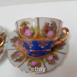 JWK Bavaria Fragonard Love Story Coffee Cup And Saucer Set Of 2 Gold Inlay