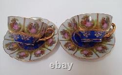 JWK Bavaria Fragonard Love Story Coffee Cup And Saucer Set Of 2 Gold Inlay