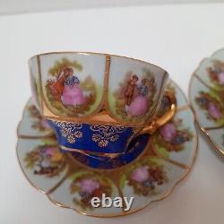 JWK Bavaria Fragonard Love Story Coffee Cup And Saucer Set Of 2 Gold Inlay