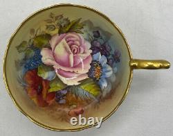 J A Bailey Signed Aynsley England Bone China Cabbage Rose Gold Tea Cup & Saucer