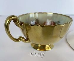 J A Bailey Signed Aynsley England Bone China Cabbage Rose Gold Tea Cup Saucer