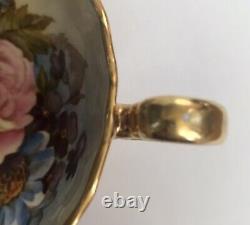 J A Bailey Signed Aynsley England Bone China Cabbage Rose Gold Tea Cup Saucer