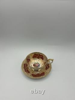 J. E. Bailey Aynsley England Bone China Cabbage Rose Red Tea Cup and Saucer Set