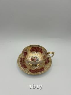 J. E. Bailey Aynsley England Bone China Cabbage Rose Red Tea Cup and Saucer Set