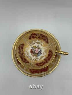 J. E. Bailey Aynsley England Bone China Cabbage Rose Red Tea Cup and Saucer Set